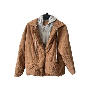 BLANKNYC Hooded Quilted Jacket Womens Size Small Zipper Two Snap Front Brown